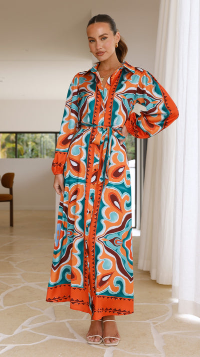 Load image into Gallery viewer, Uma Maxi Dress - Orange Print - Billy J
