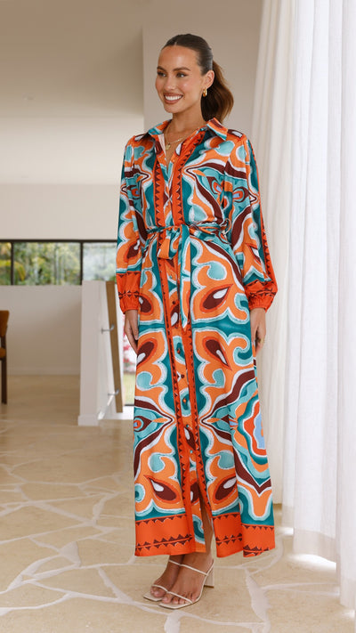 Load image into Gallery viewer, Uma Maxi Dress - Orange Print - Billy J
