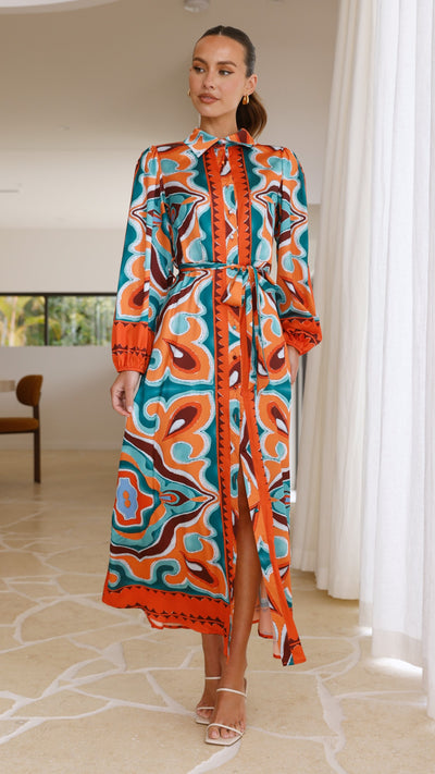 Load image into Gallery viewer, Uma Maxi Dress - Orange Print - Billy J
