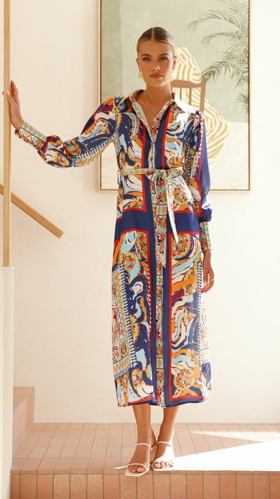 Load image into Gallery viewer, Vaike Maxi Dress - Navy Print - Billy J
