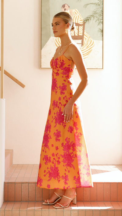 Load image into Gallery viewer, Margie Midi Dress - Orange / Pink Floral - Billy J
