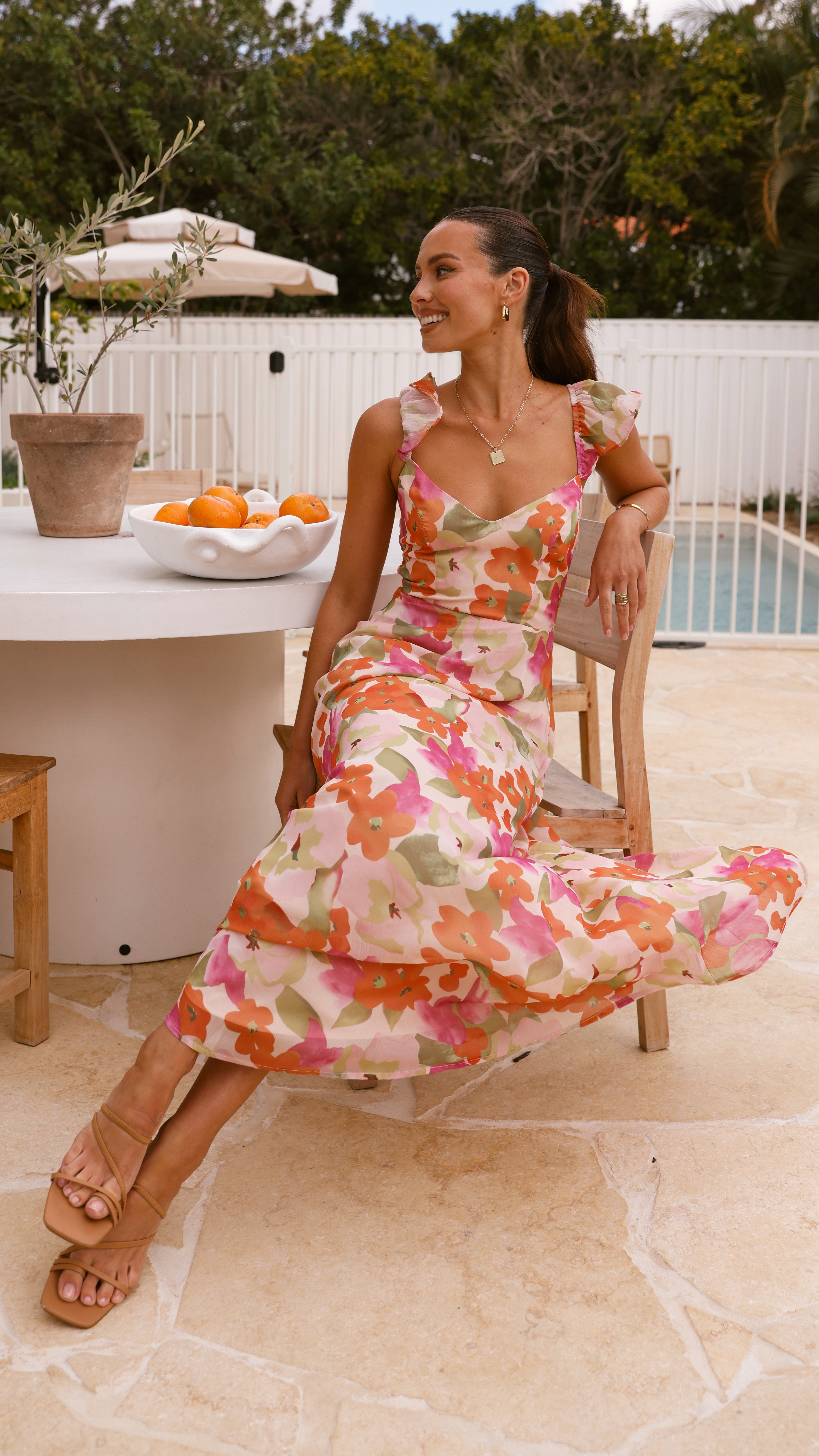 Calais Maxi Dress - Orange Floral - Billy J