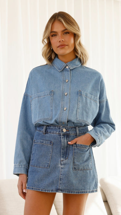 Load image into Gallery viewer, Blake Denim Shirt - Light Mid Denim - Billy J
