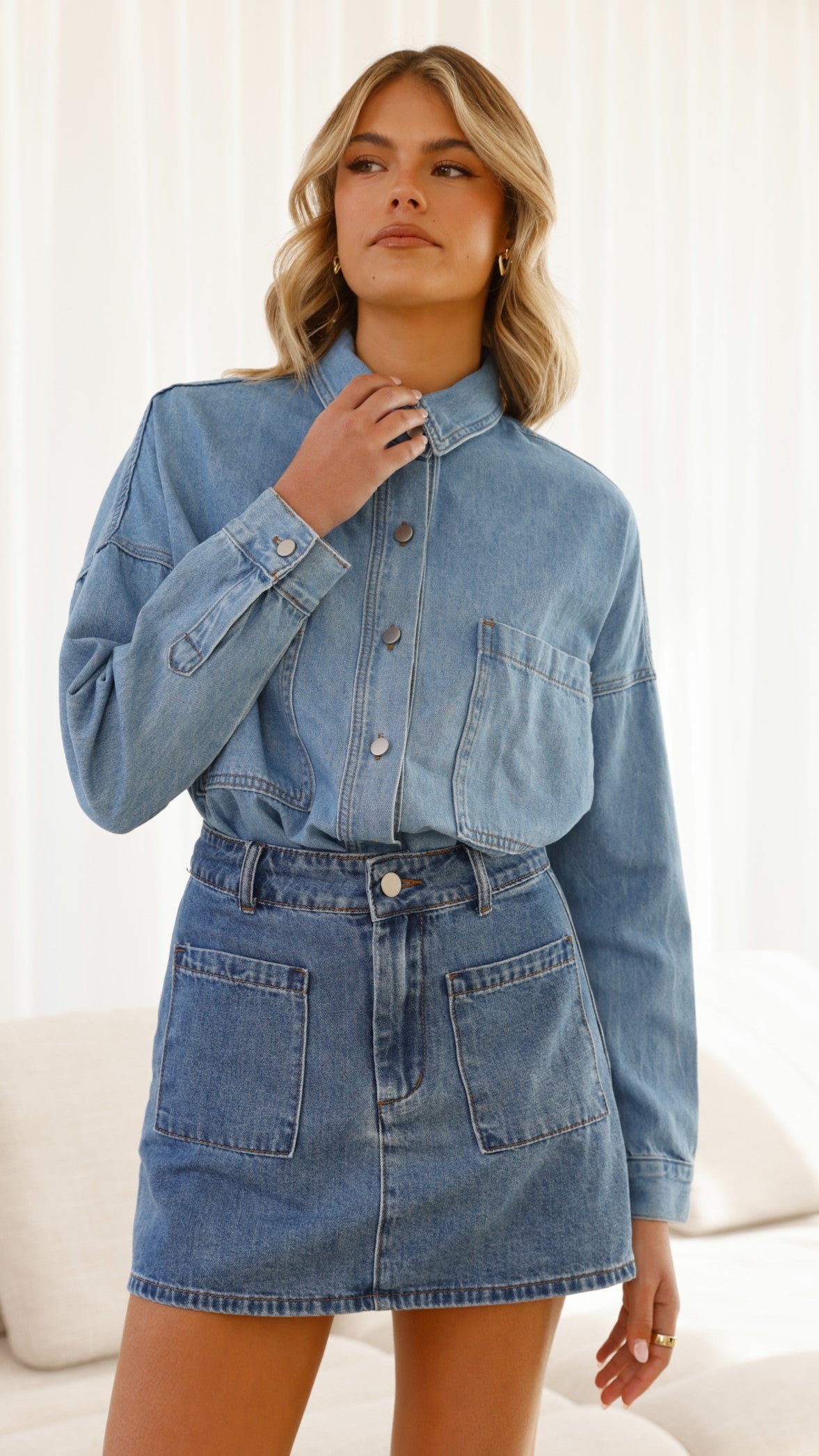 Blake Denim Shirt - Light Mid Denim - Billy J