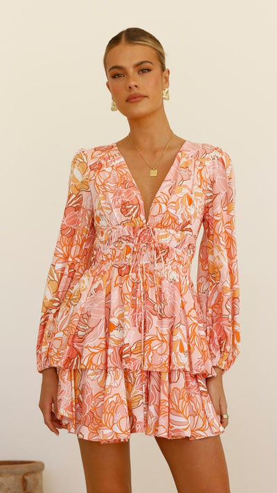 Load image into Gallery viewer, Umi Mini Dress - Pink/Orange Floral - Billy J
