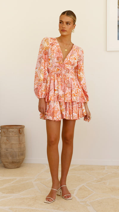 Load image into Gallery viewer, Umi Mini Dress - Pink/Orange Floral - Billy J
