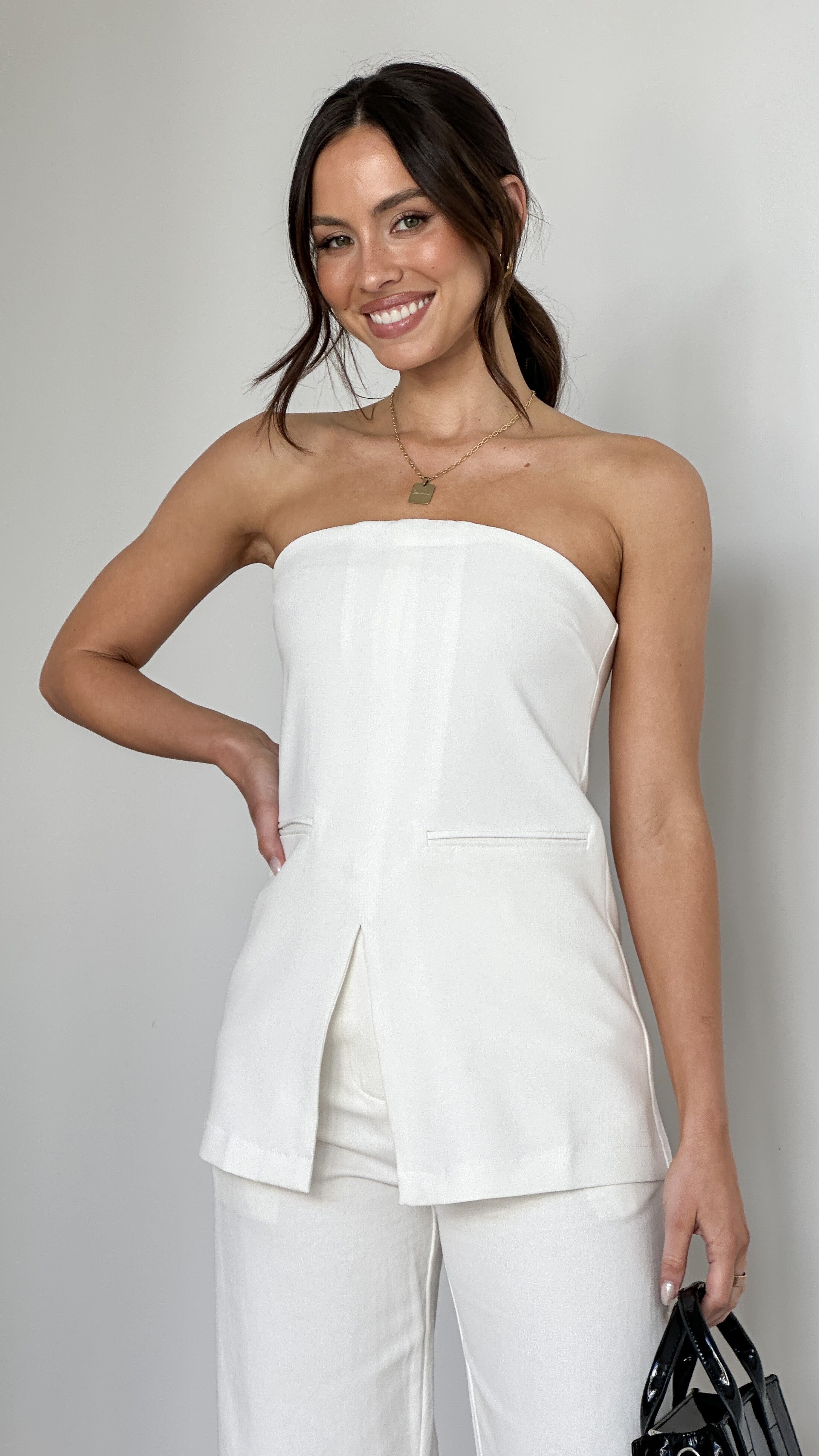 Sorrento Strapless Top - White - Billy J