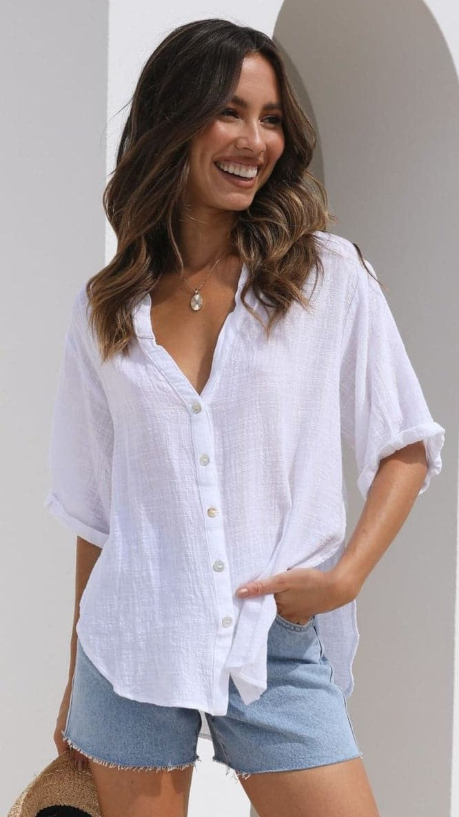 Jaime Button Up Shirt - White - Billy J