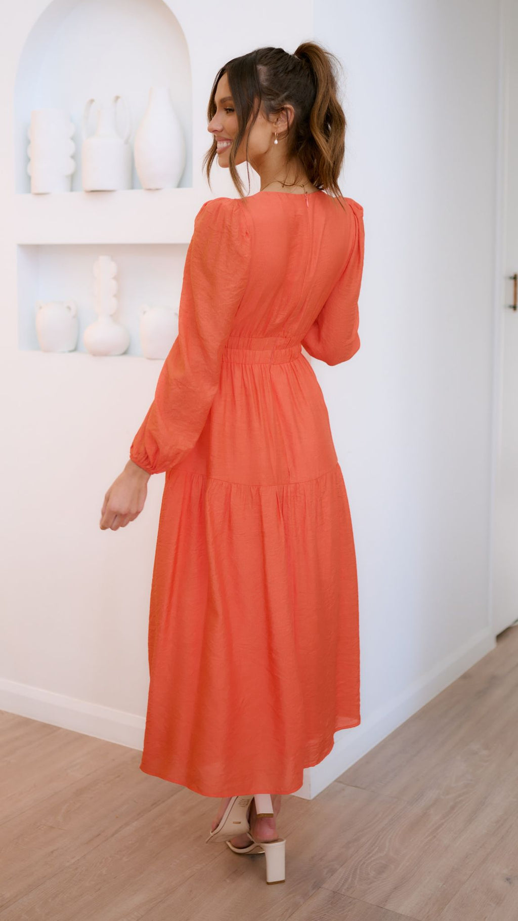 Erin Long Sleeve Midi Dress - Melon - Billy J