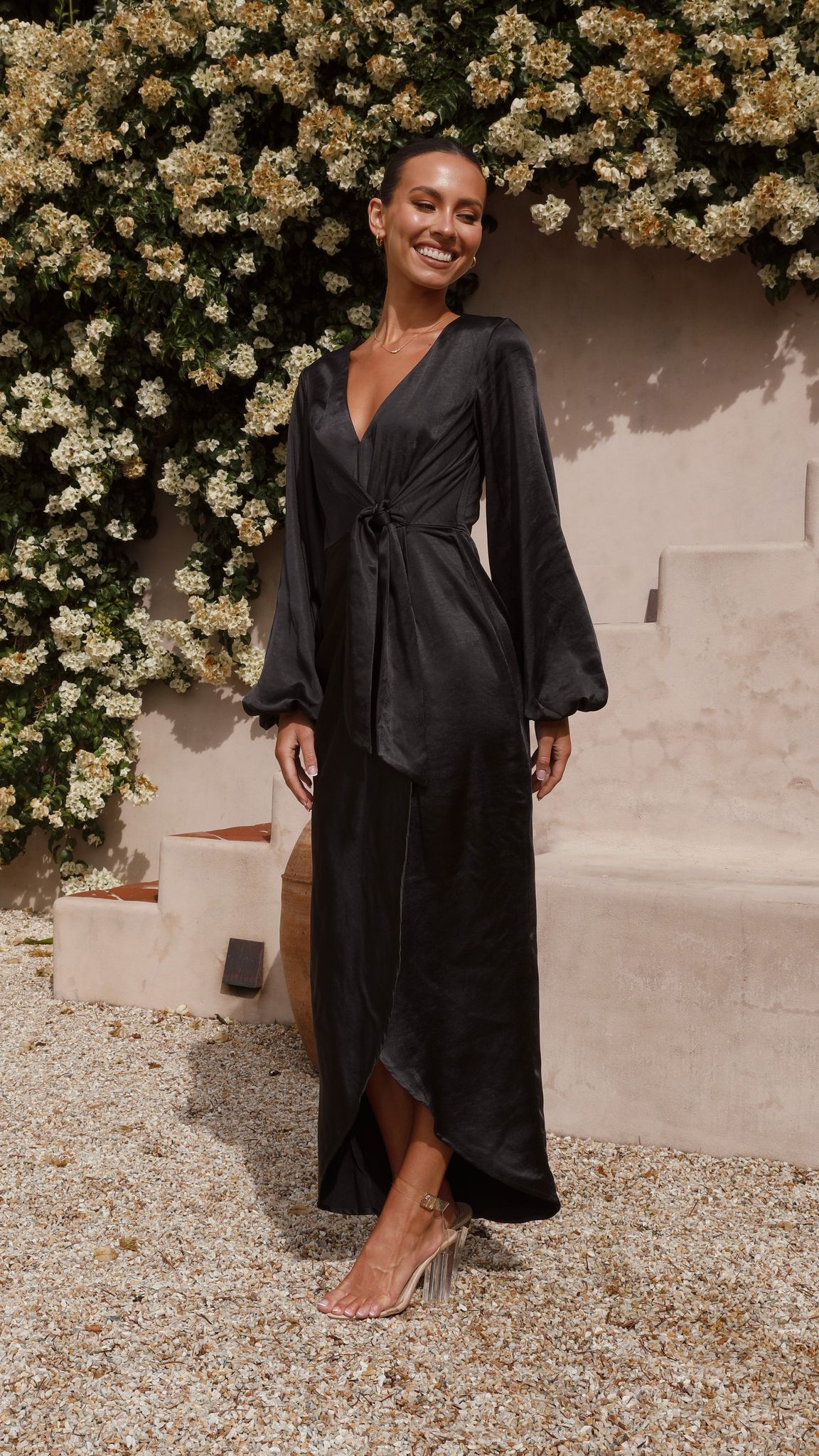 Naomi Long Sleeve Maxi Dress - Black - Billy J