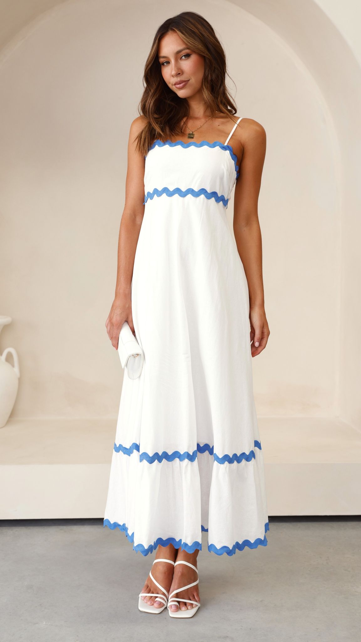 Brodey Midi Dress - White / Blue - Billy J