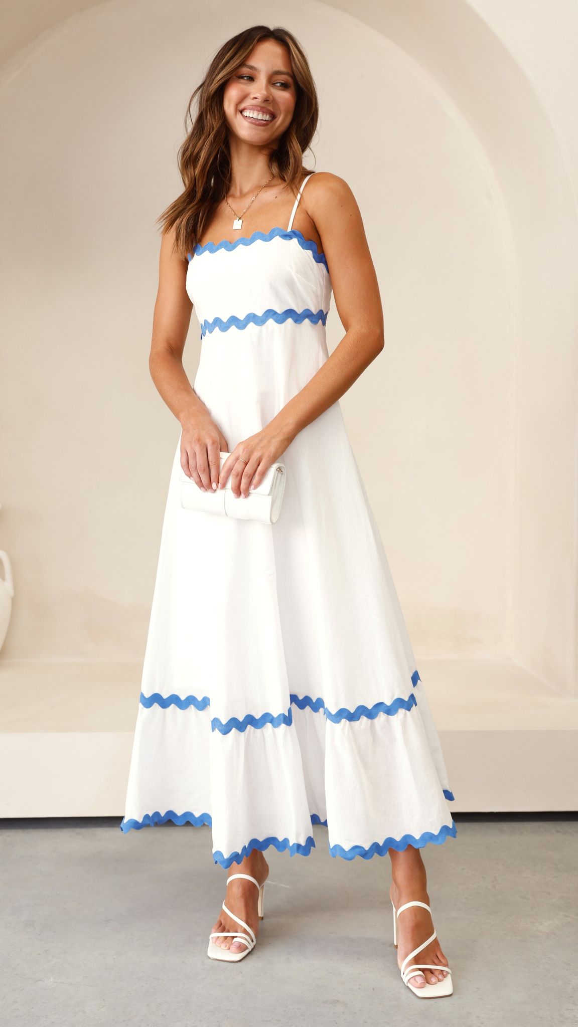 Brodey Midi Dress - White / Blue - Billy J