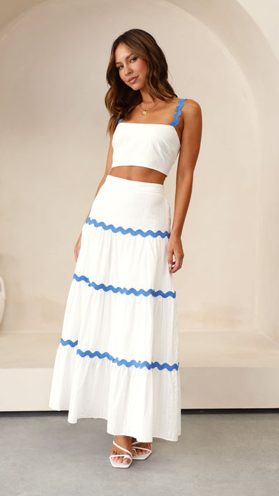 Load image into Gallery viewer, Lys Top and Maxi Skirt Set - White / Blue - Billy J
