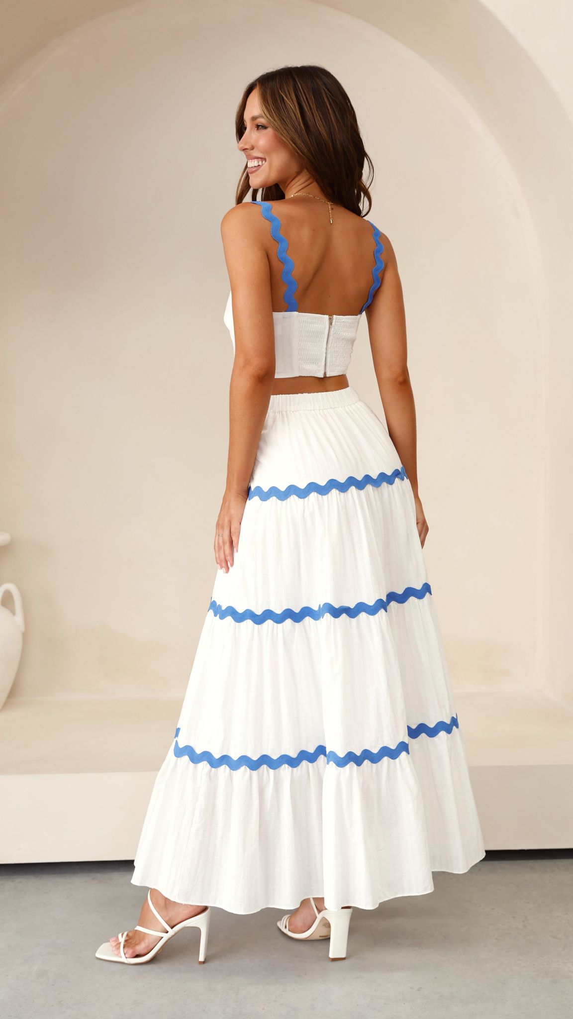 Lys Top and Maxi Skirt Set - White / Blue - Billy J