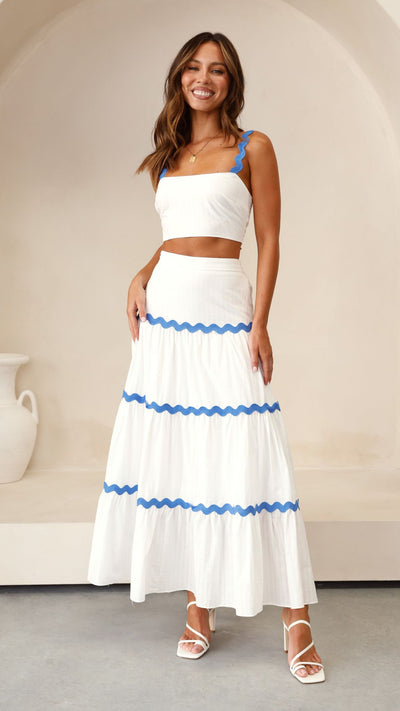 Load image into Gallery viewer, Lys Top and Maxi Skirt Set - White / Blue - Billy J
