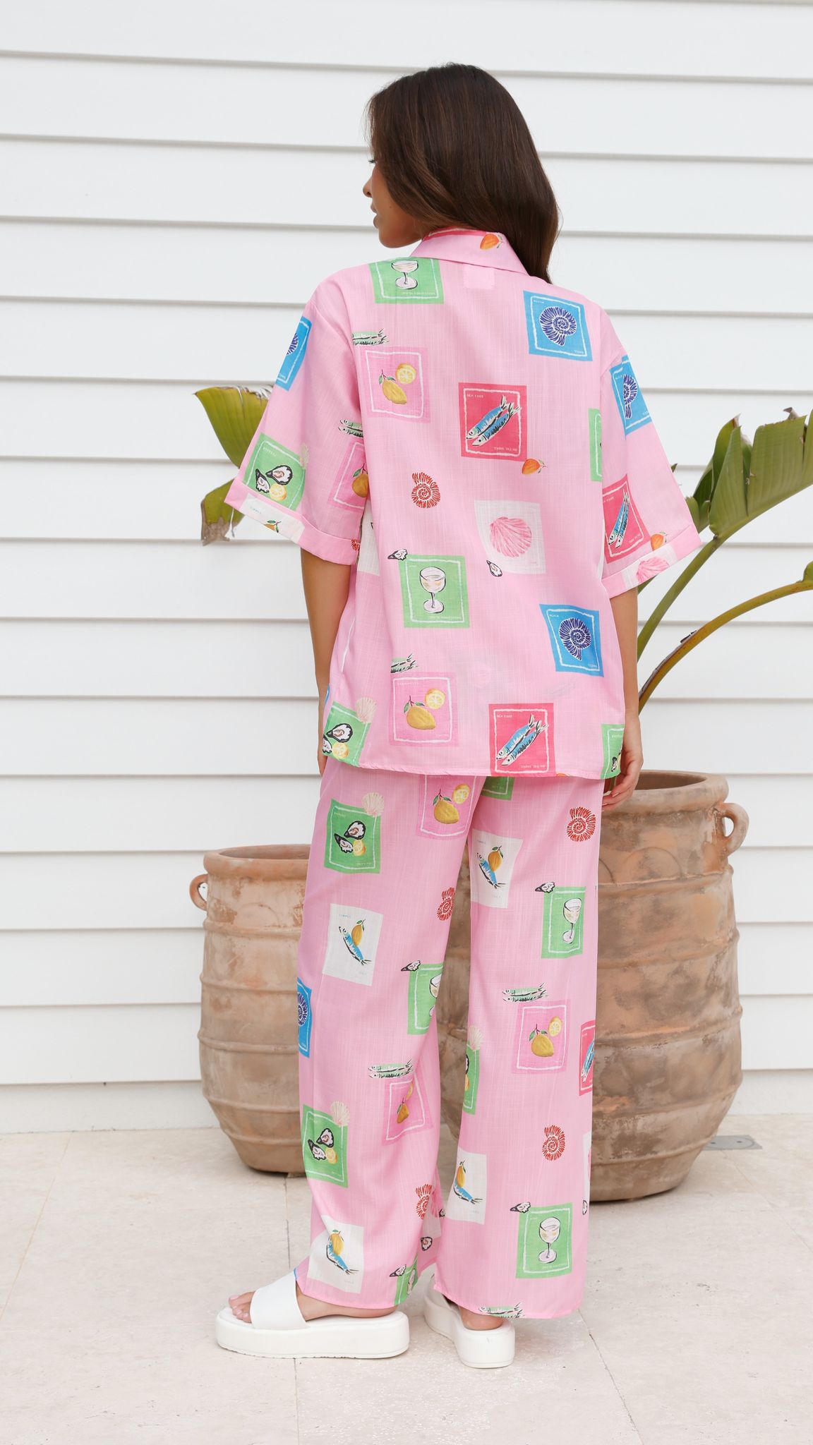 Kourt Button Up Shirt and Pants Set - Pink Stamps Set - Billy J