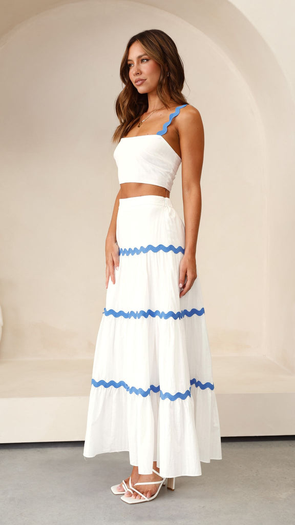 Lys Top and Maxi Skirt Set - White / Blue - Billy J