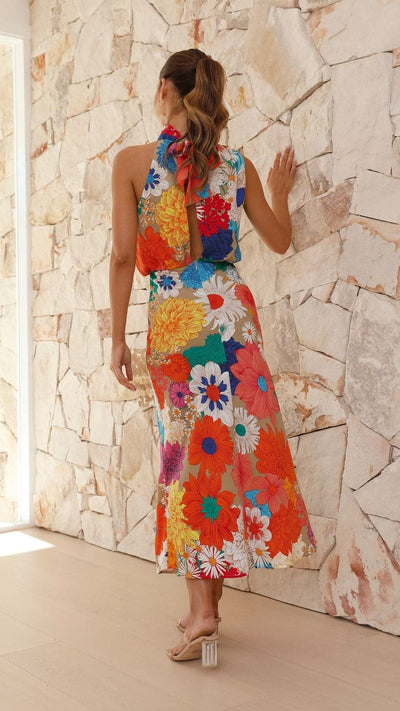 Load image into Gallery viewer, Abdula Maxi Dress - Orange/Blue/Pink Floral - Billy J
