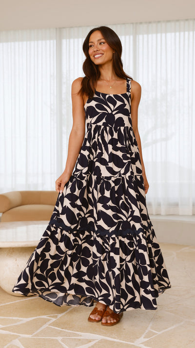 Load image into Gallery viewer, Roswell Maxi Dress - Navy/Beige - Billy J
