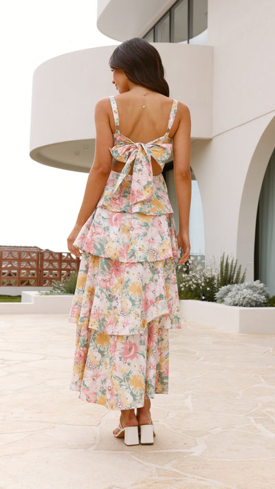 Load image into Gallery viewer, Page Maxi Dress - Blush / Yellow Floral - Billy J
