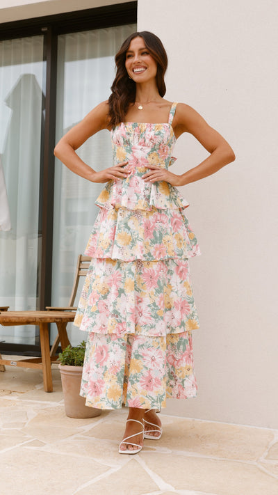 Load image into Gallery viewer, Page Maxi Dress - Blush / Yellow Floral - Billy J
