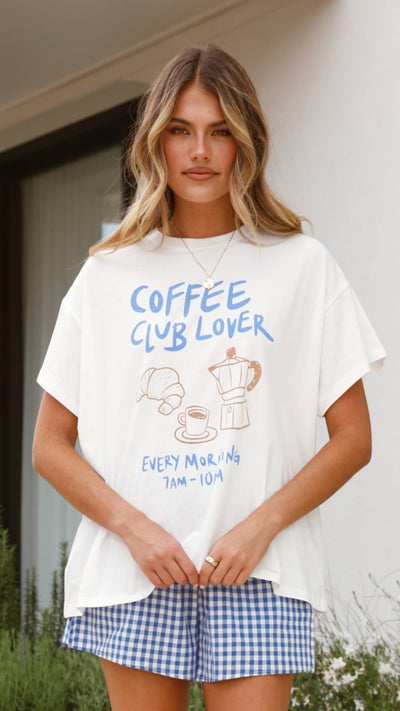 Load image into Gallery viewer, Coffee Club Lover Top and Shorts Set - White/Blue - Billy J
