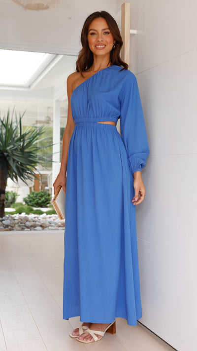 Load image into Gallery viewer, Skye One Shoulder Midi Dress - Cerulean - Billy J
