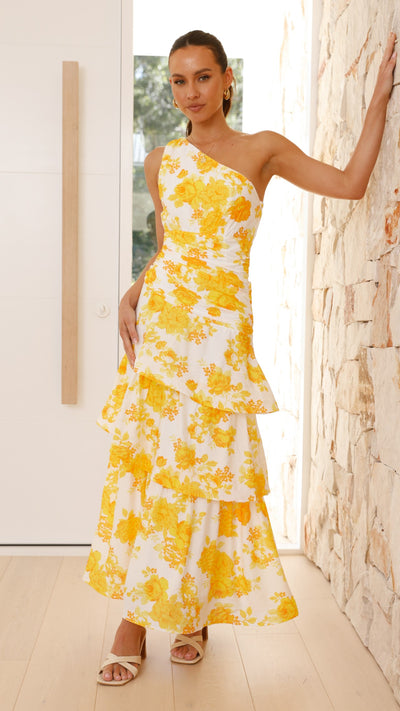 Load image into Gallery viewer, Odilie One Shoulder Maxi Dress - Yellow Floral - Billy J
