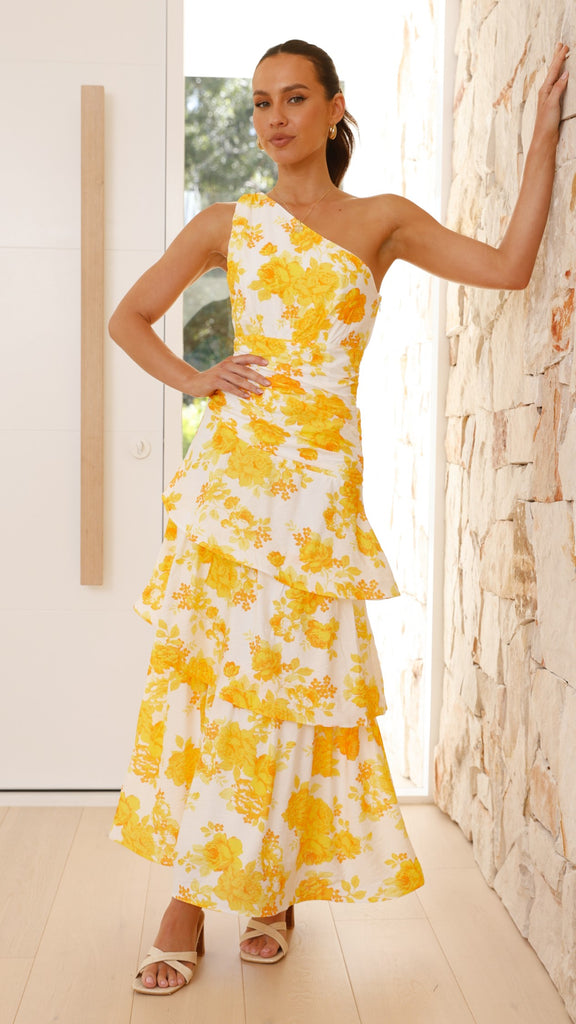 Odilie One Shoulder Maxi Dress - Yellow Floral - Billy J