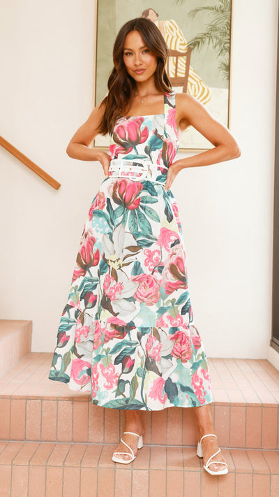 Load image into Gallery viewer, Reba Maxi Dress - Pink/Green Floral - Billy J
