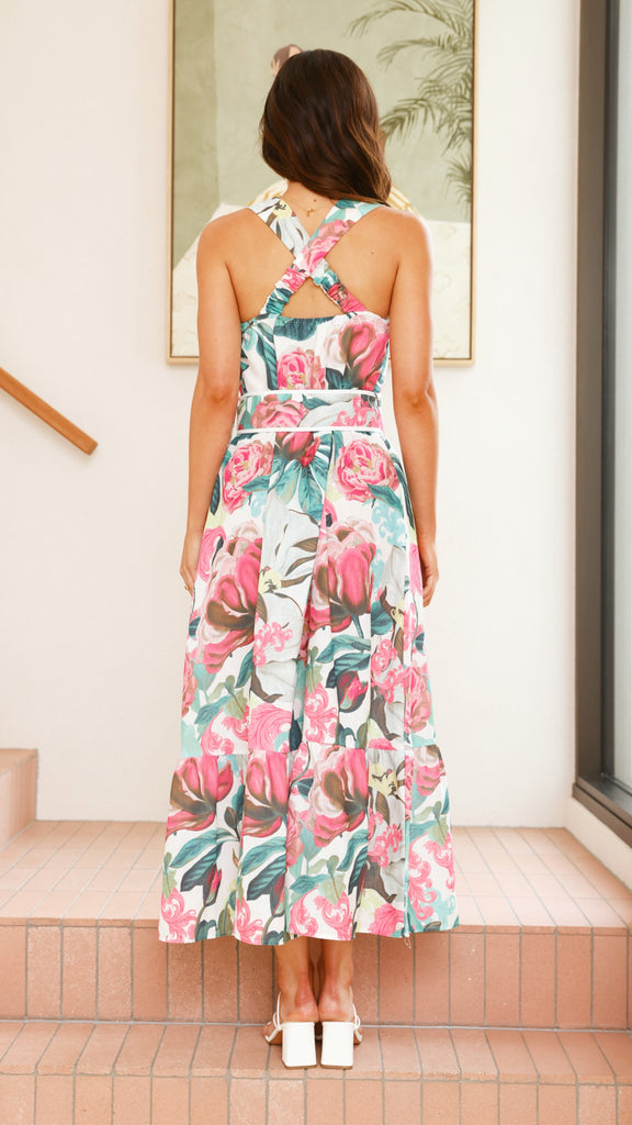 Reba Maxi Dress - Pink/Green Floral - Billy J