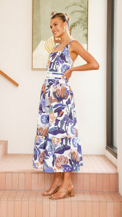 Load image into Gallery viewer, Reba Maxi Dress - Blue Floral - Billy J
