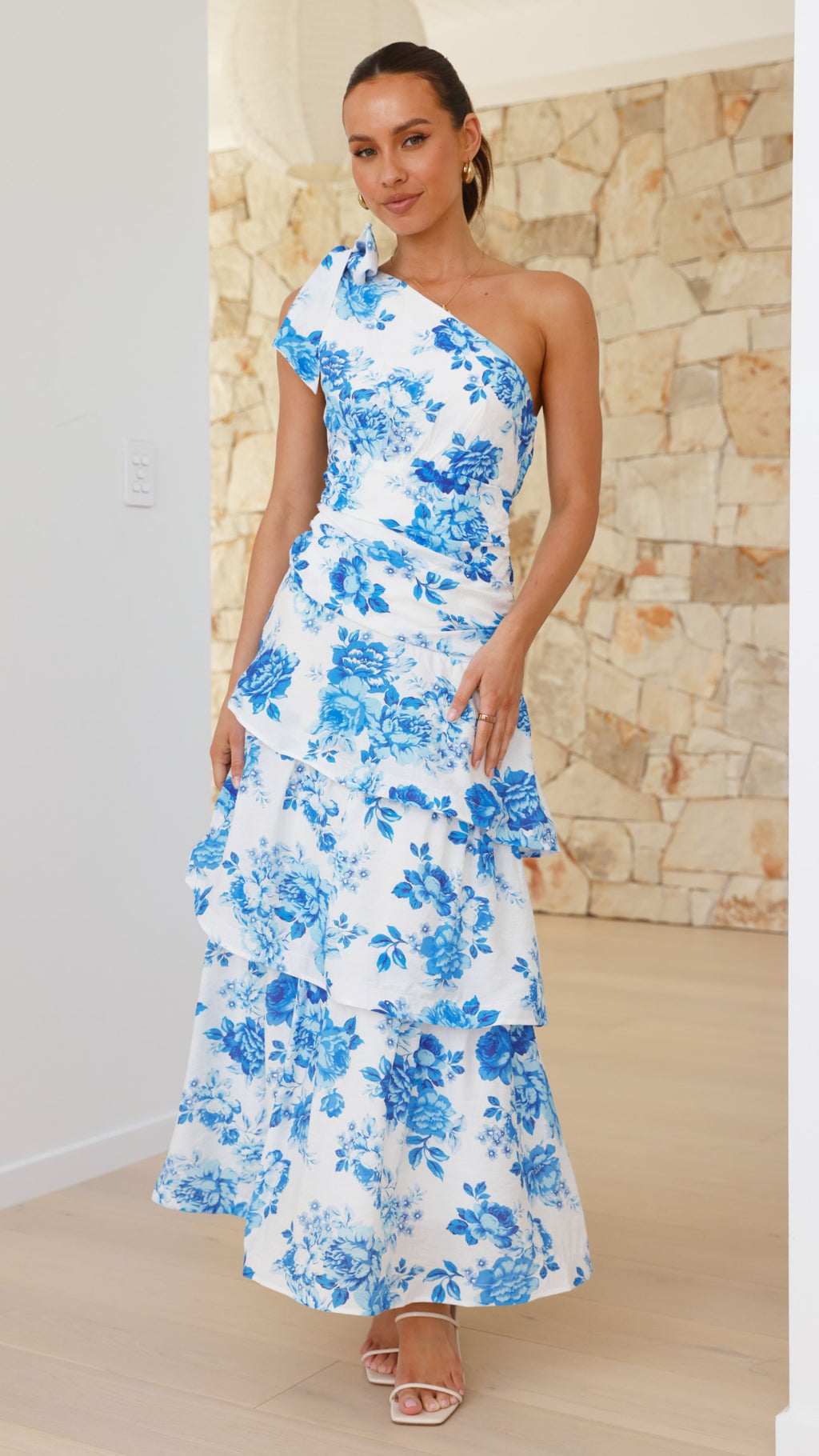 Odilie One Shoulder Maxi Dress - Blue Floral - Billy J