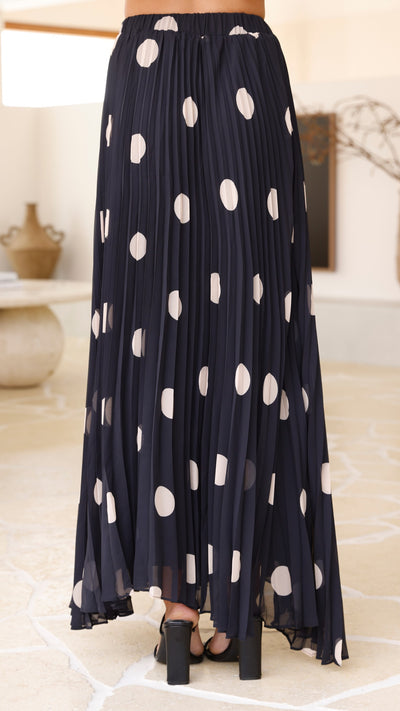 Load image into Gallery viewer, Cambree Peplum Top and Maxi Skirt Set - Black / Beige Polka Dot - Billy J
