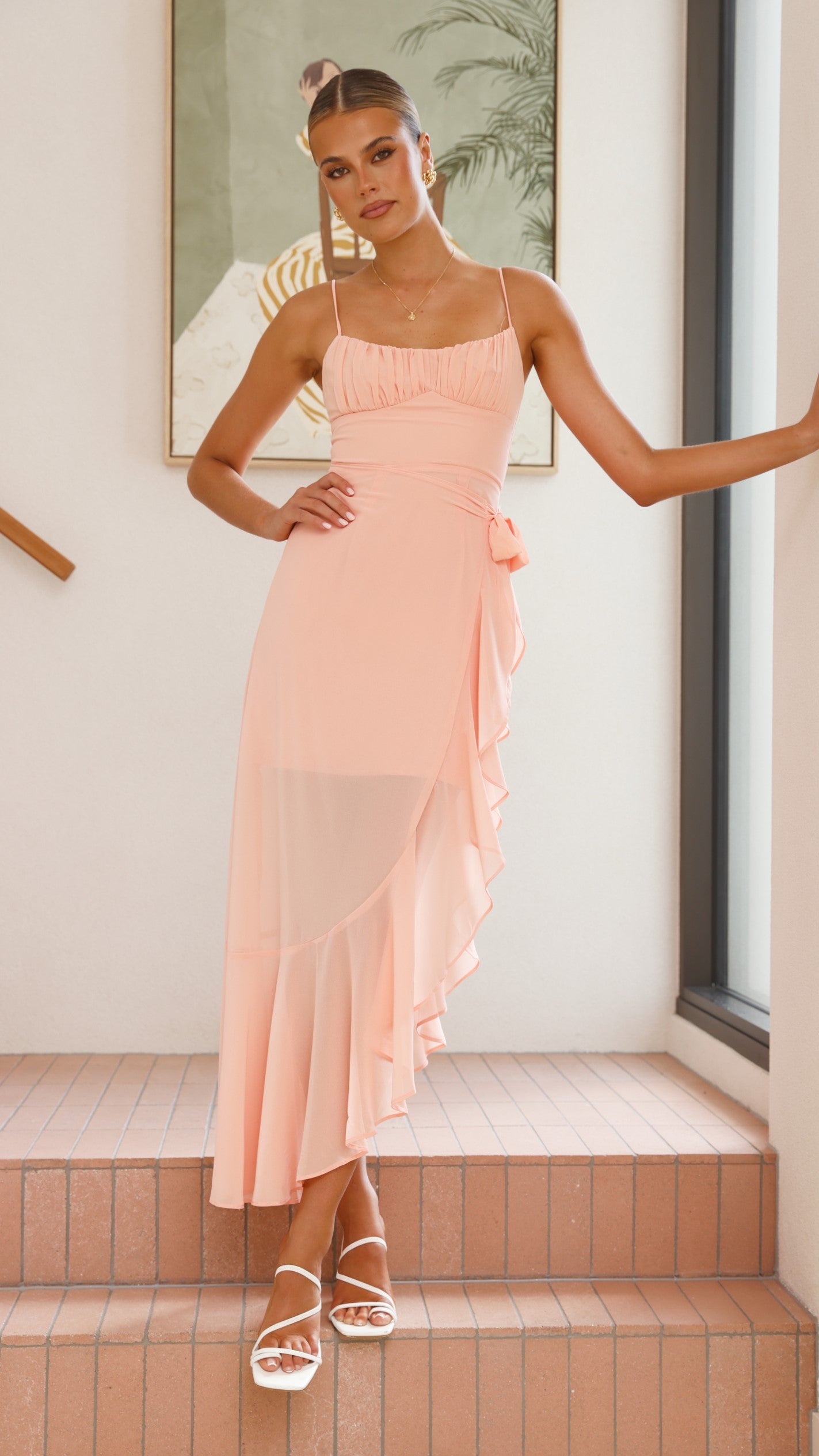 Caliste Midi Dress - Peach - Billy J