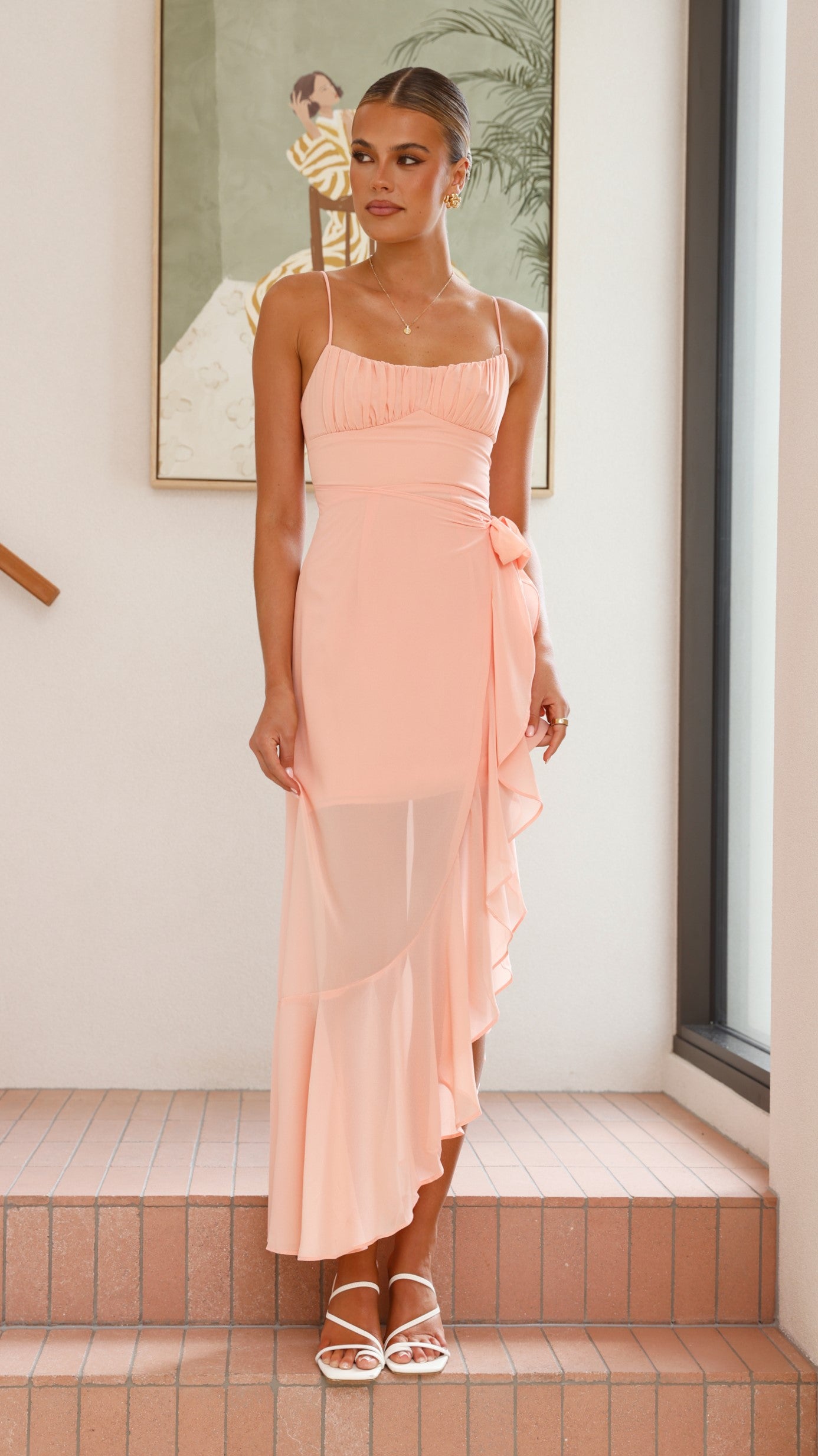 Caliste Midi Dress - Peach - Billy J