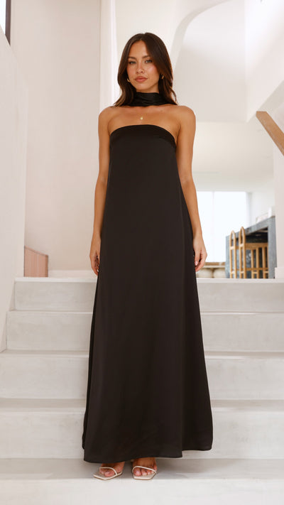 Load image into Gallery viewer, Caitie Strapless Scarf Maxi Dress - Black - Billy J
