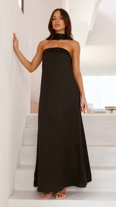 Load image into Gallery viewer, Caitie Strapless Scarf Maxi Dress - Black - Billy J
