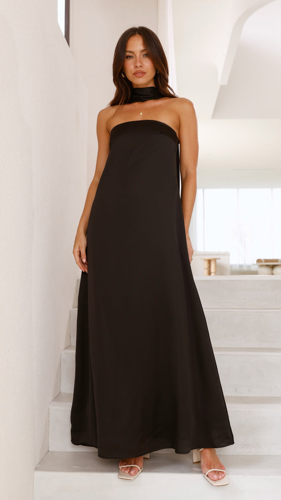 Caitie Strapless Scarf Maxi Dress - Black - Billy J