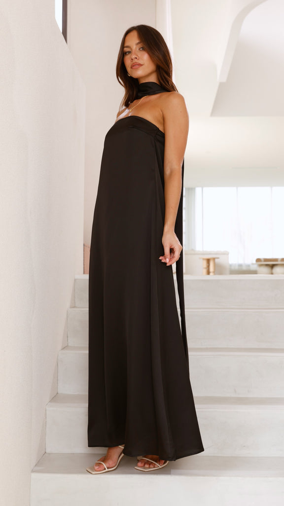 Caitie Strapless Scarf Maxi Dress - Black - Billy J