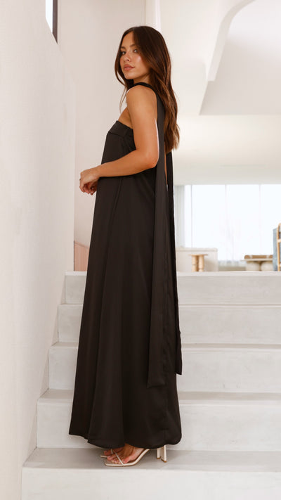 Load image into Gallery viewer, Caitie Strapless Scarf Maxi Dress - Black - Billy J
