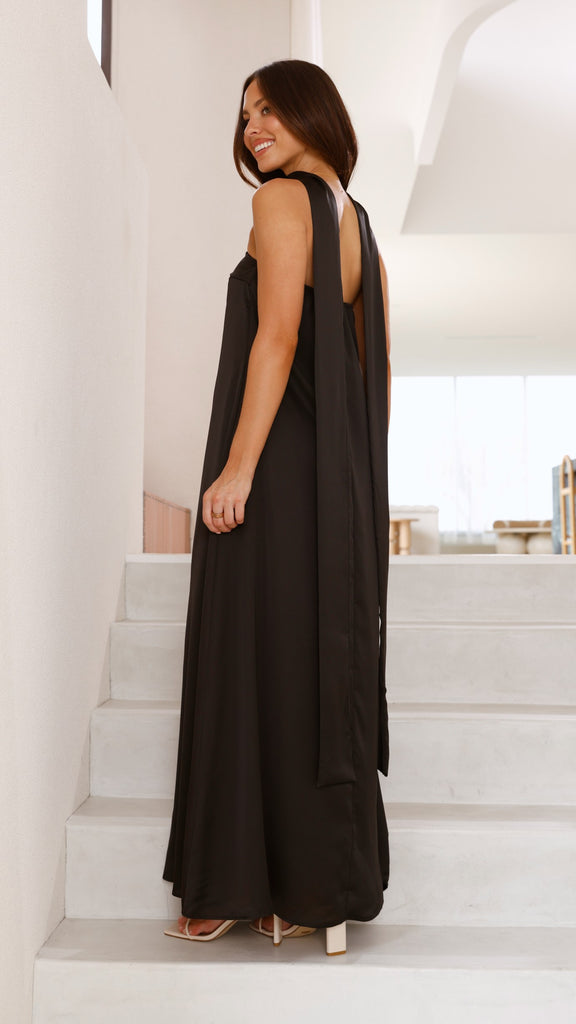 Caitie Strapless Scarf Maxi Dress - Black - Billy J