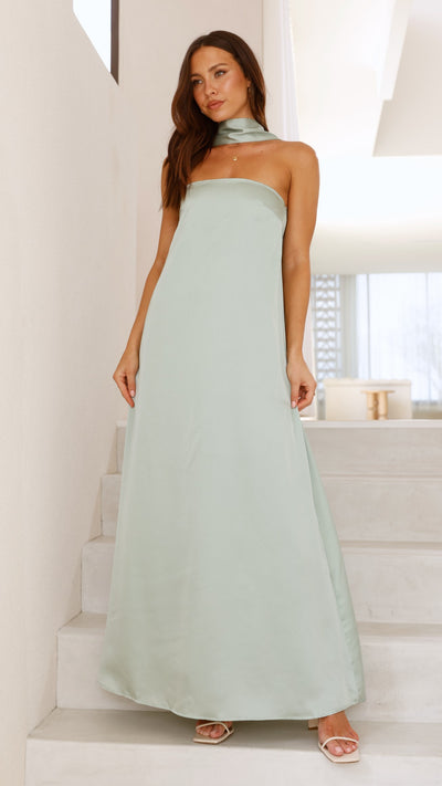 Load image into Gallery viewer, Caitie Strapless Scarf Maxi Dress - Sage - Billy J
