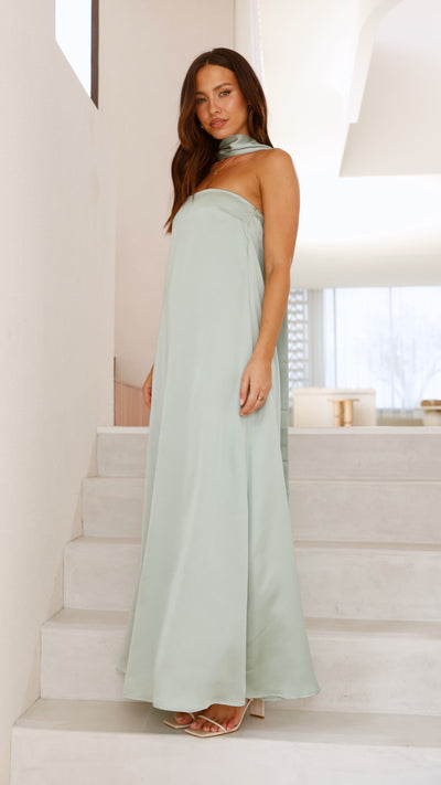 Load image into Gallery viewer, Caitie Strapless Scarf Maxi Dress - Sage - Billy J
