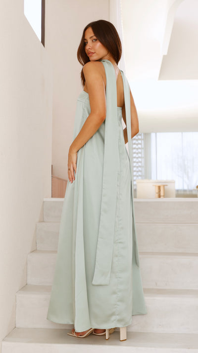 Load image into Gallery viewer, Caitie Strapless Scarf Maxi Dress - Sage - Billy J
