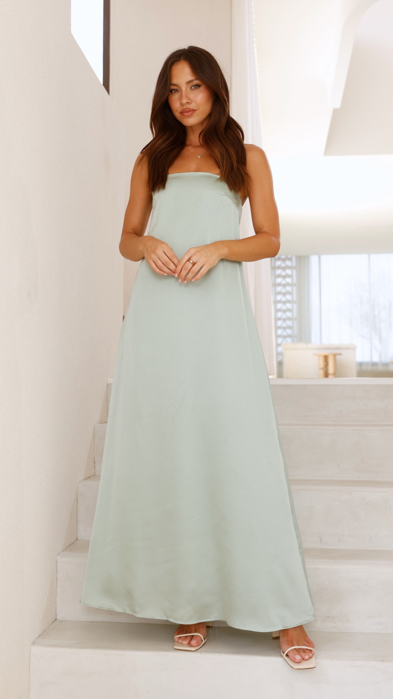 Caitie Strapless Scarf Maxi Dress - Sage - Billy J