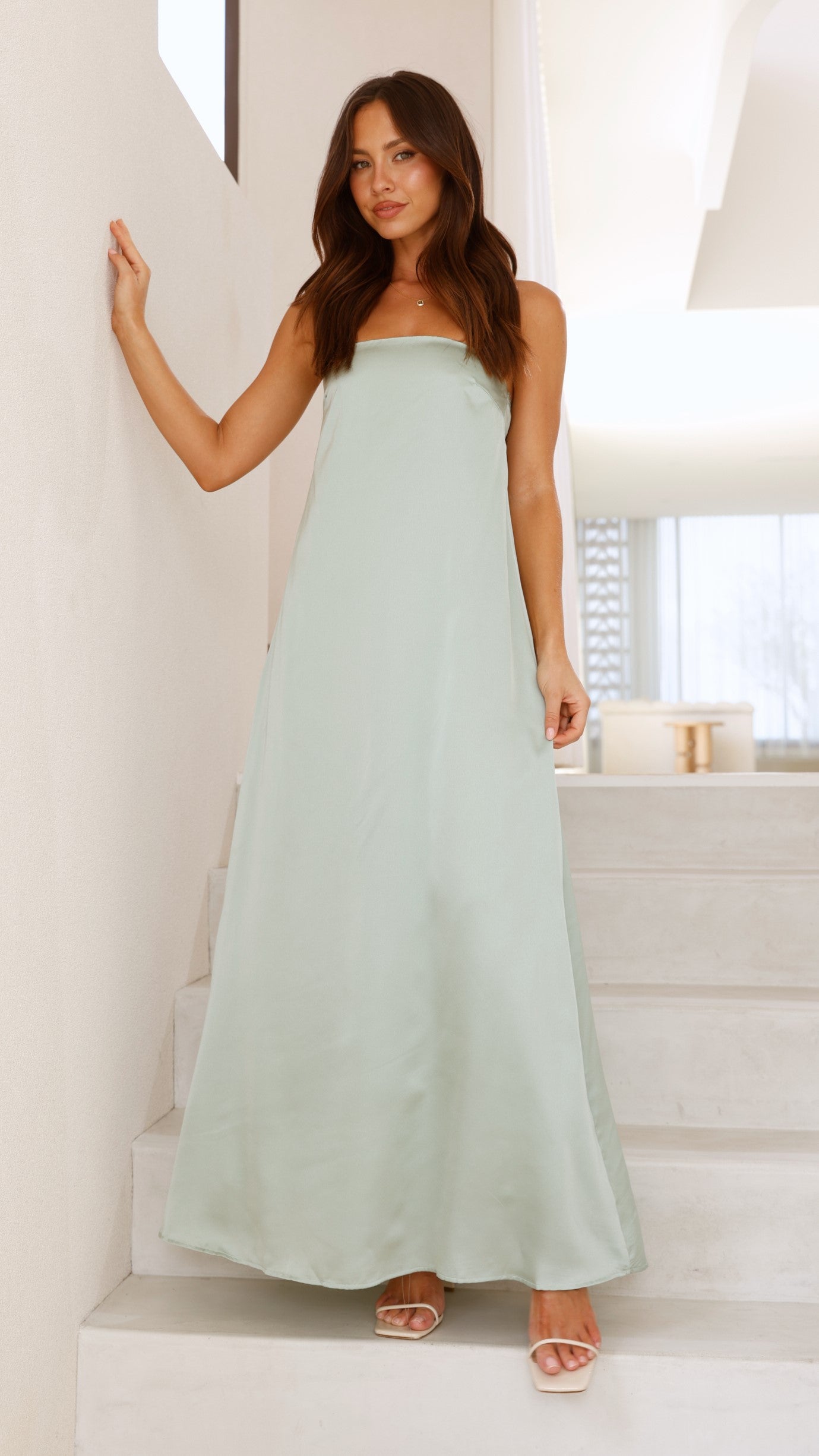 Caitie Strapless Scarf Maxi Dress - Sage - Billy J