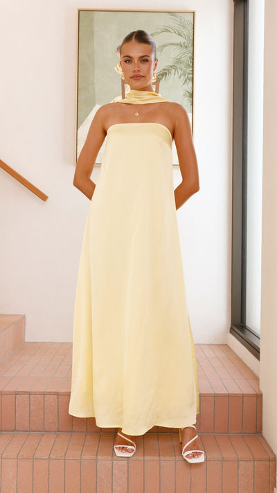 Load image into Gallery viewer, Caitie Strapless Scarf Maxi Dress - Yellow - Billy J
