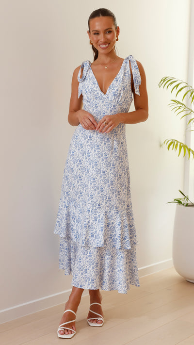 Load image into Gallery viewer, Idana Maxi Dress - Blue Floral - Billy J
