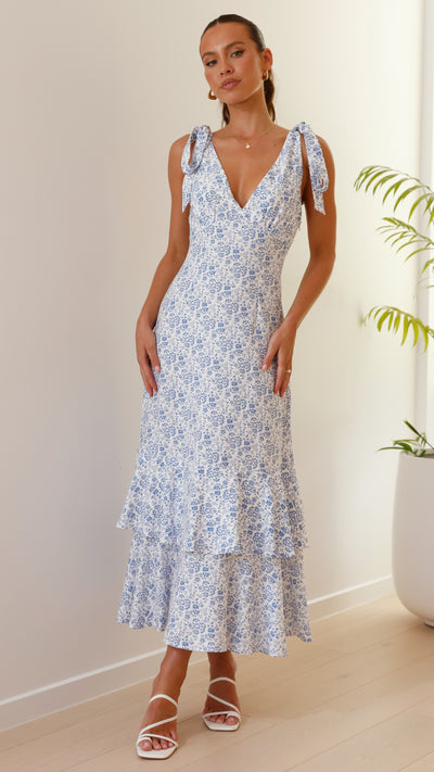 Load image into Gallery viewer, Idana Maxi Dress - Blue Floral - Billy J
